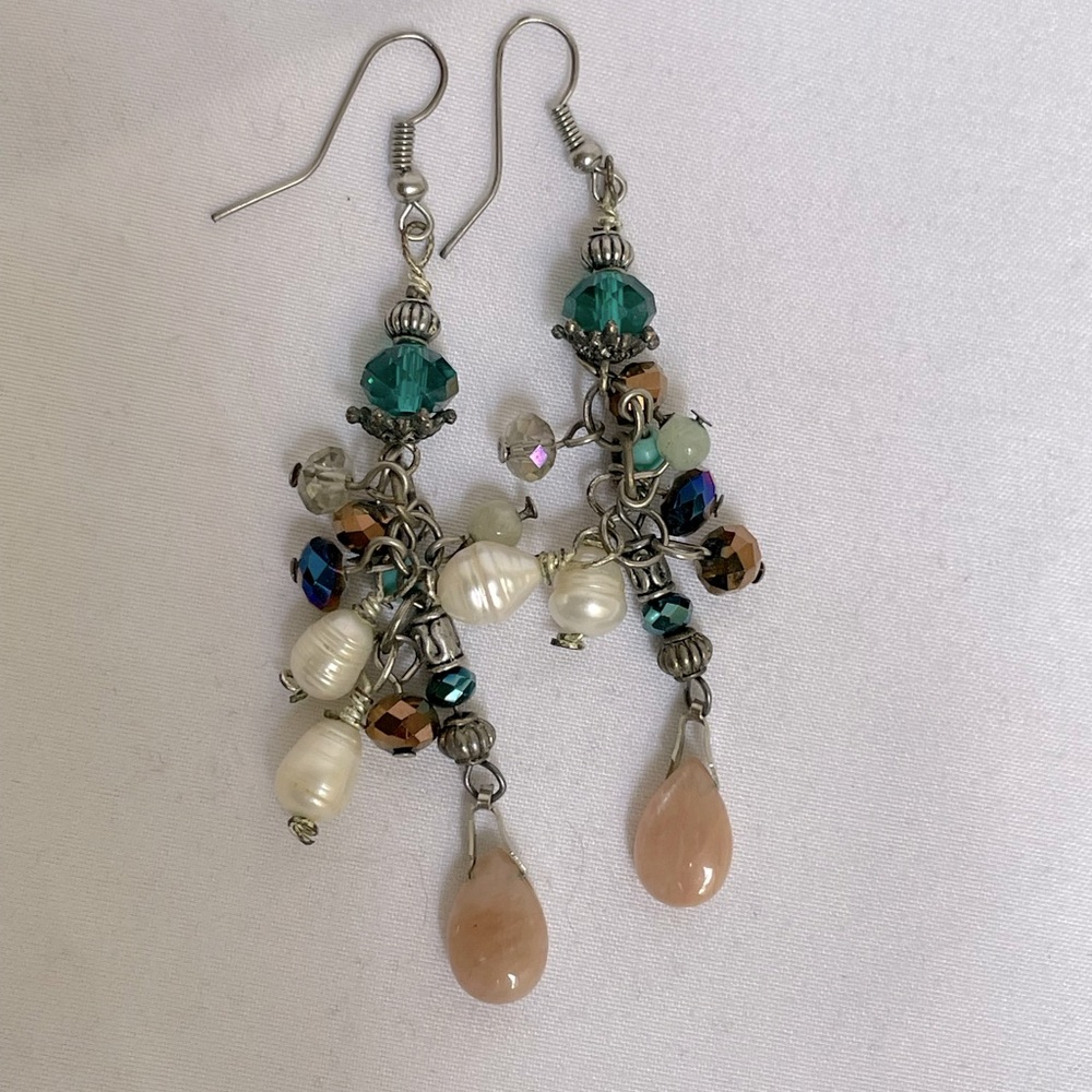 Handmade pearl and beaded dangle earrings